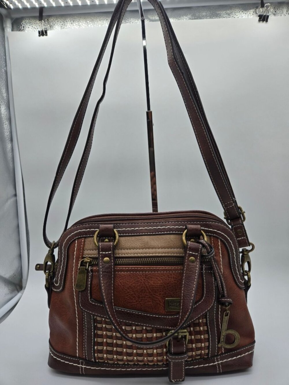 BOC Born Concepts Brown Faux Leather Domed Satchel Crossbody Shoulder Bag